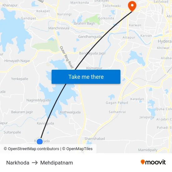 Narkhoda to Mehdipatnam map