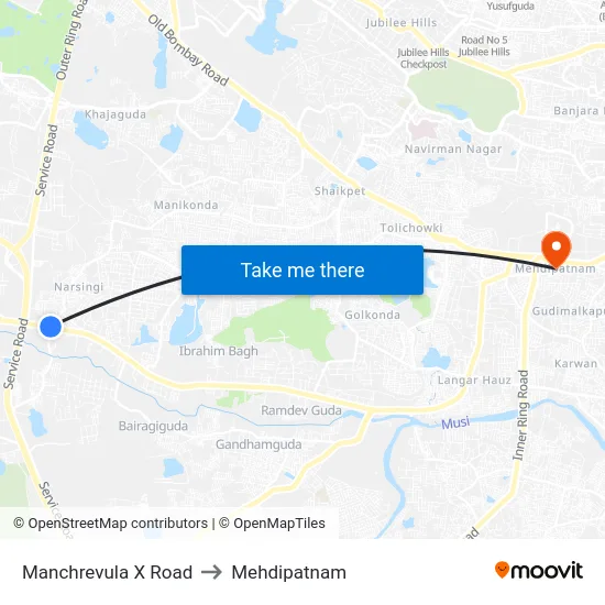 Manchrevula X Road to Mehdipatnam map