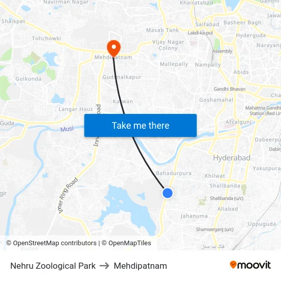 Nehru Zoological Park to Mehdipatnam map
