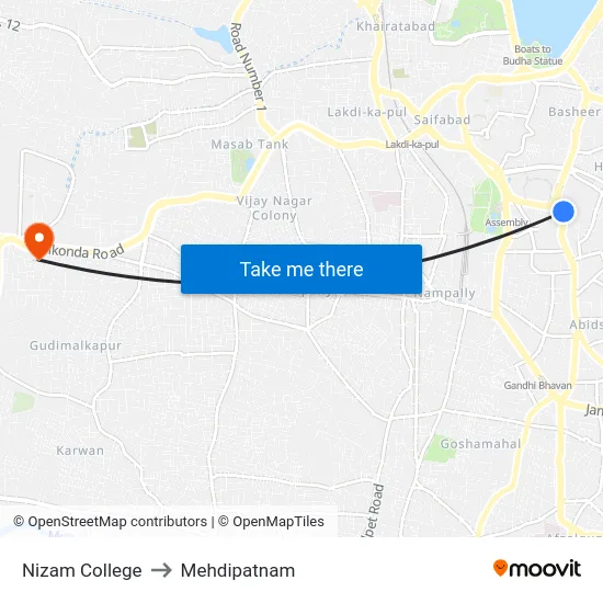 Nizam College to Mehdipatnam map