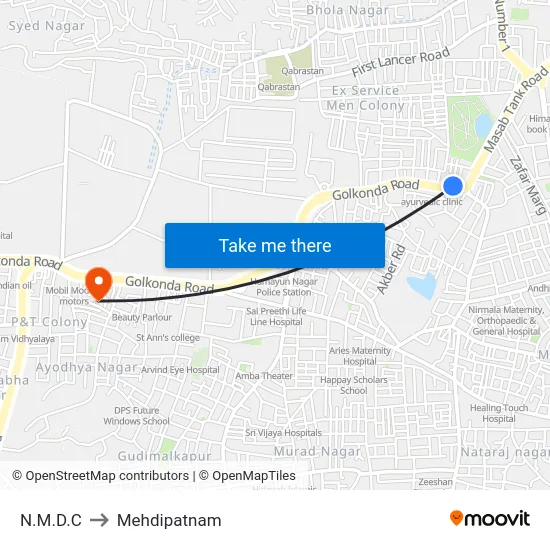 N.M.D.C to Mehdipatnam map