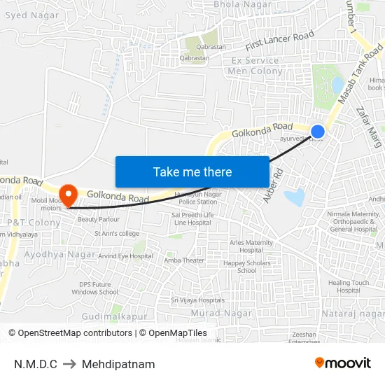 N.M.D.C to Mehdipatnam map