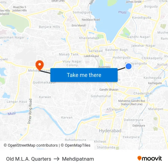 Old M.L.A. Quarters to Mehdipatnam map