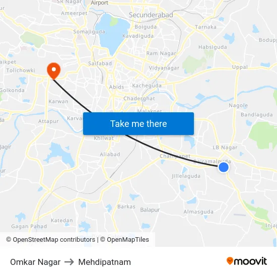 Omkar Nagar to Mehdipatnam map