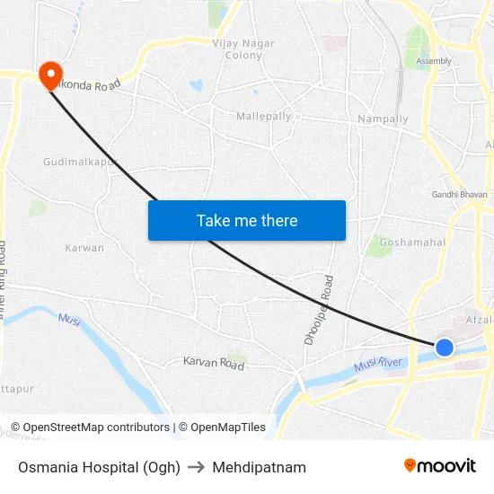 Osmania Hospital (Ogh) to Mehdipatnam map