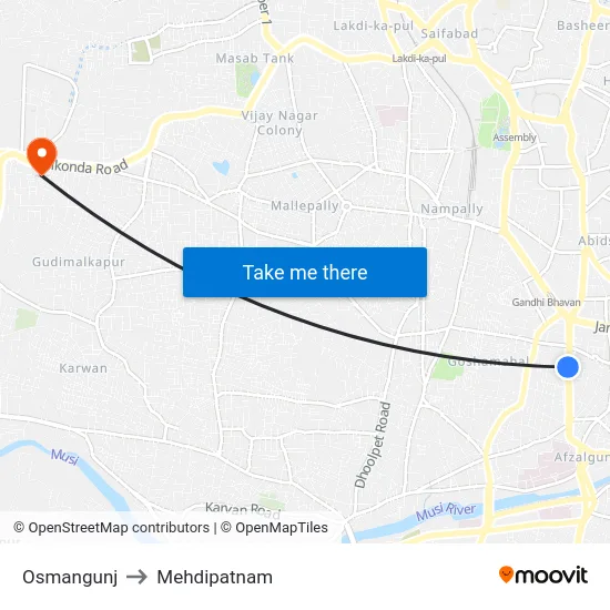 Osmangunj to Mehdipatnam map