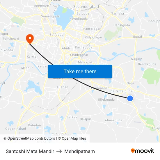 Santoshi Mata Mandir to Mehdipatnam map