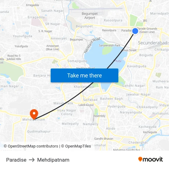 Paradise to Mehdipatnam map