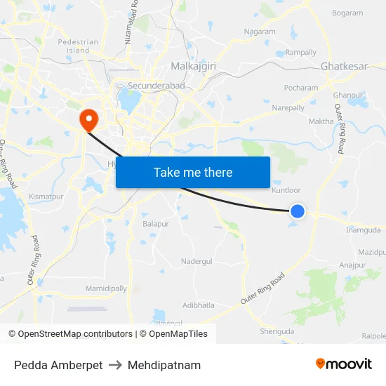 Pedda Amberpet to Mehdipatnam map