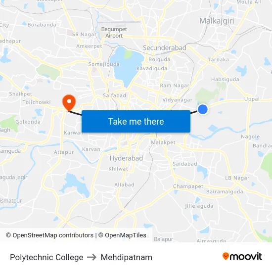 Polytechnic College to Mehdipatnam map