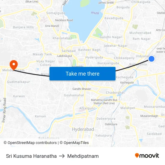Sri Kusuma Haranatha to Mehdipatnam map