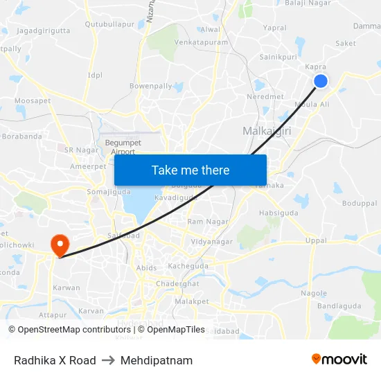 Radhika X Road to Mehdipatnam map