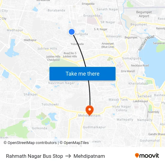 Rahmath Nagar Bus Stop to Mehdipatnam map