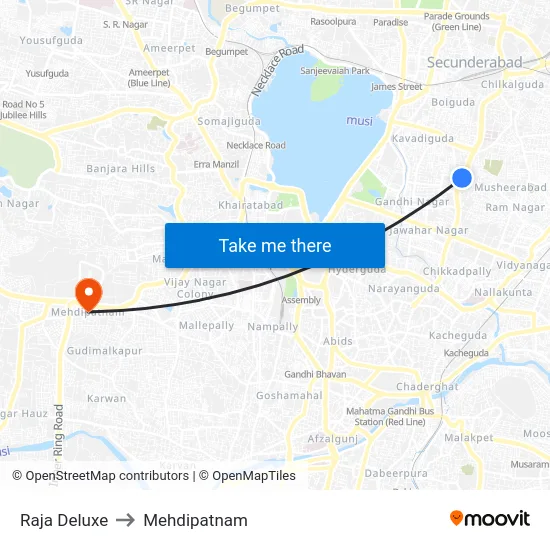 Raja Deluxe to Mehdipatnam map