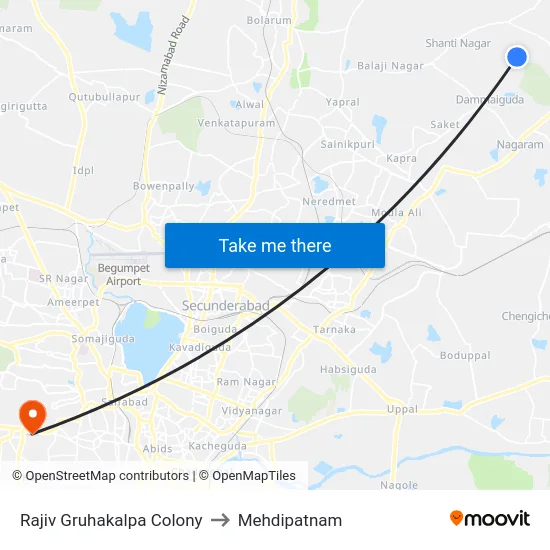 Rajiv Gruhakalpa Colony to Mehdipatnam map