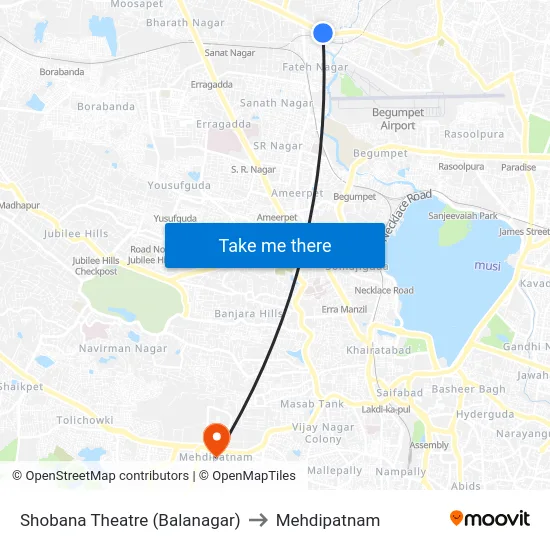 Shobana Theatre (Balanagar) to Mehdipatnam map