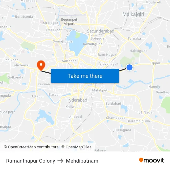 Ramanthapur Colony to Mehdipatnam map