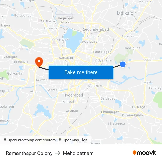 Ramanthapur Colony to Mehdipatnam map
