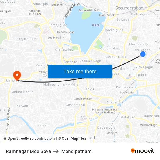 Ramnagar Mee Seva to Mehdipatnam map
