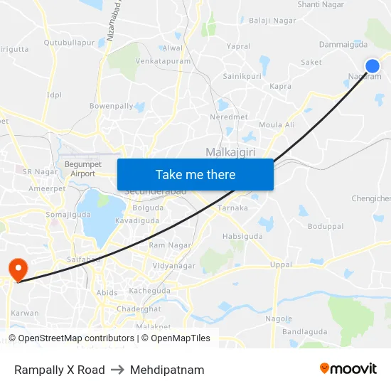 Rampally X Road to Mehdipatnam map