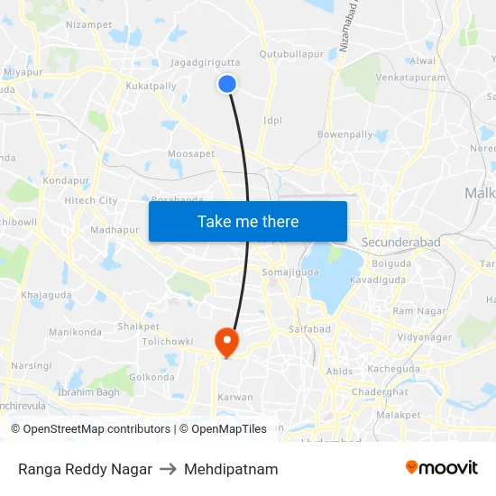 Ranga Reddy Nagar to Mehdipatnam map