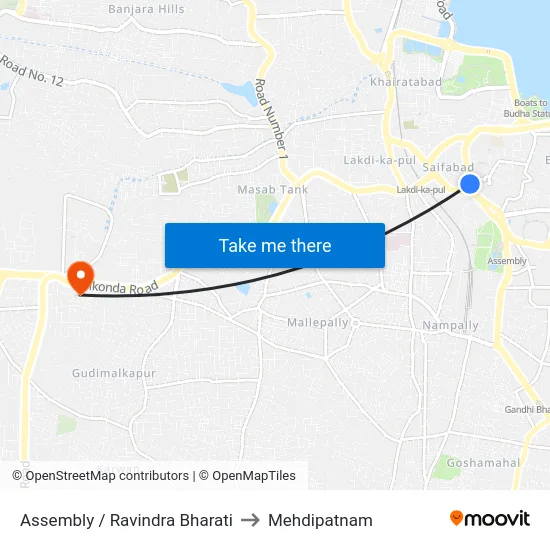 Assembly / Ravindra Bharati to Mehdipatnam map