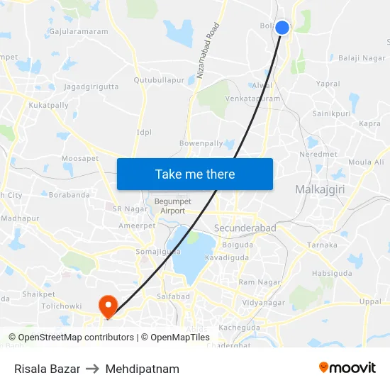 Risala Bazar to Mehdipatnam map