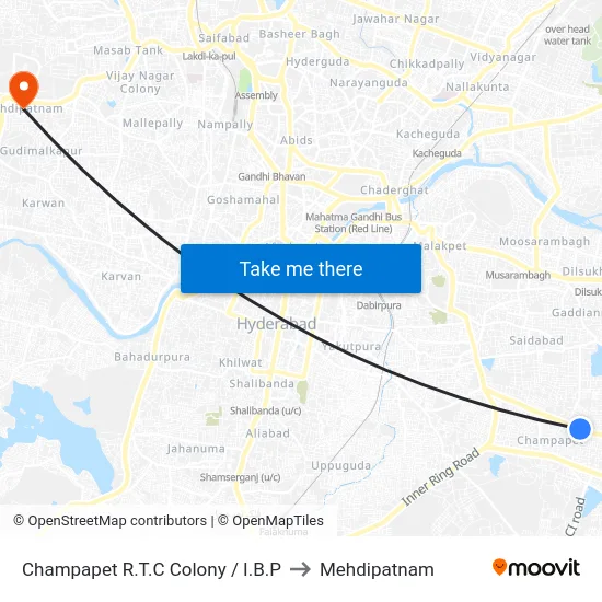 Champapet R.T.C Colony / I.B.P to Mehdipatnam map