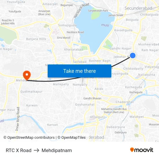 RTC X Road to Mehdipatnam map