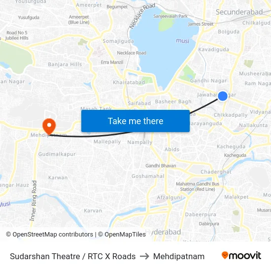 Sudarshan Theatre / RTC X Roads to Mehdipatnam map