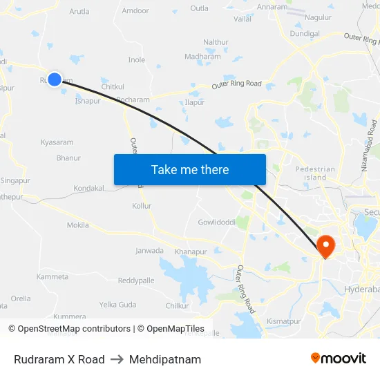 Rudraram X Road to Mehdipatnam map