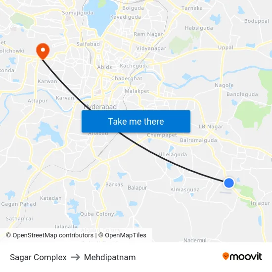 Sagar Complex to Mehdipatnam map
