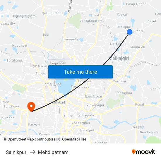 Sainikpuri to Mehdipatnam map