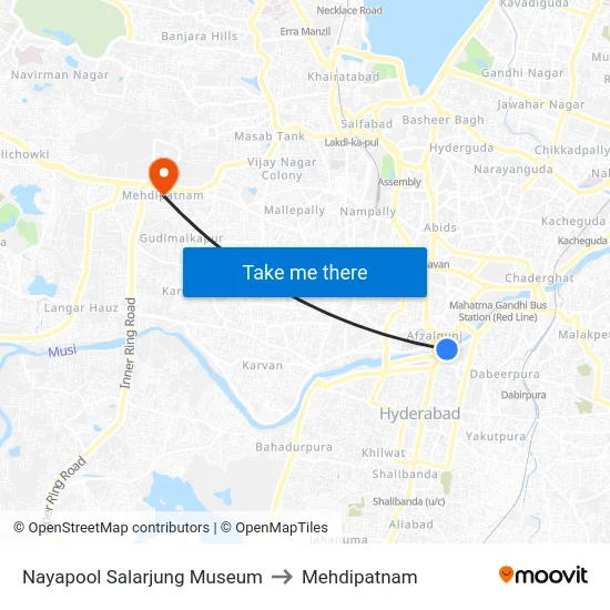 Nayapool Salarjung Museum to Mehdipatnam map