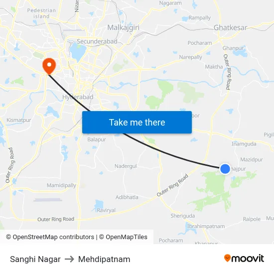 Sanghi Nagar to Mehdipatnam map