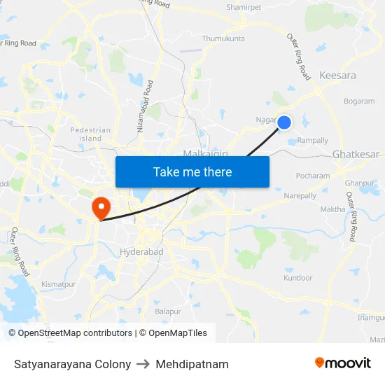 Satyanarayana Colony to Mehdipatnam map
