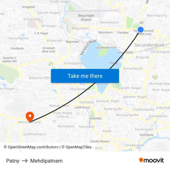 Patny to Mehdipatnam map