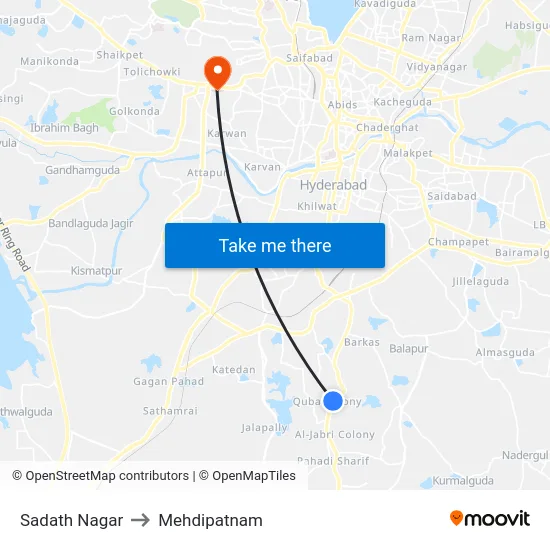 Sadath Nagar to Mehdipatnam map