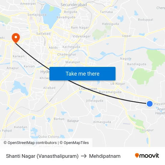 Shanti Nagar (Vanasthalipuram) to Mehdipatnam map