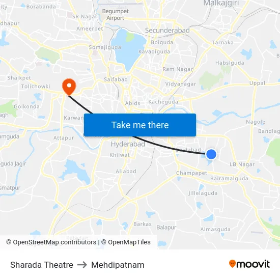 Sharada Theatre to Mehdipatnam map