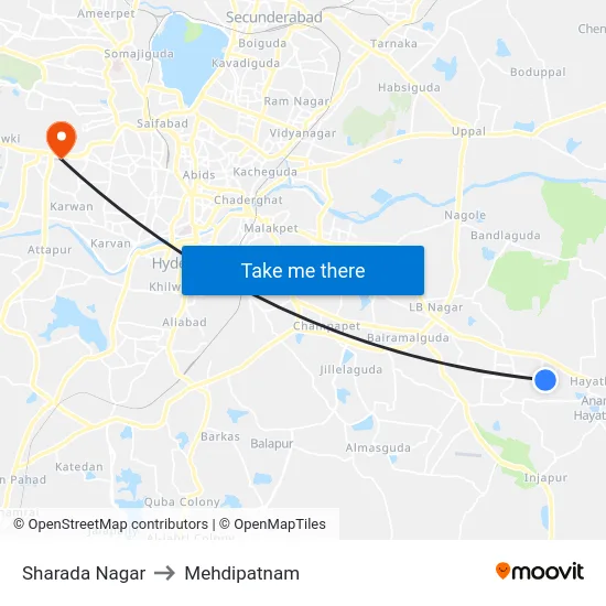 Sharada Nagar to Mehdipatnam map