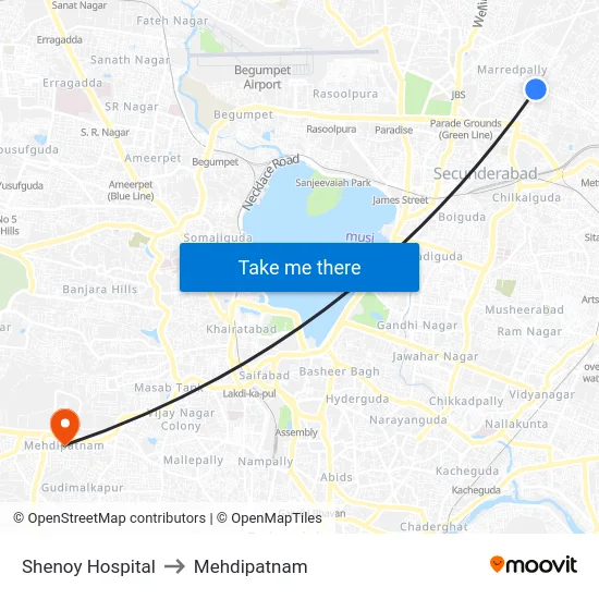 Shenoy Hospital to Mehdipatnam map