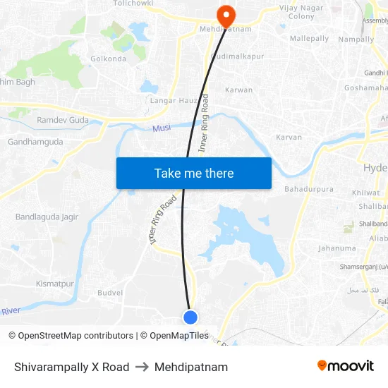 Shivarampally X Road to Mehdipatnam map