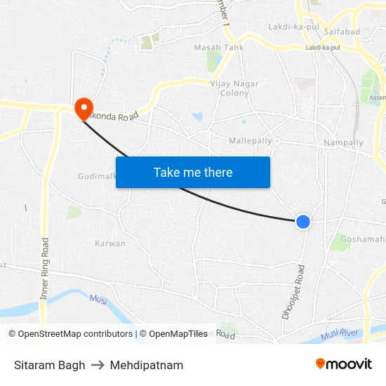 Sitaram Bagh to Mehdipatnam map
