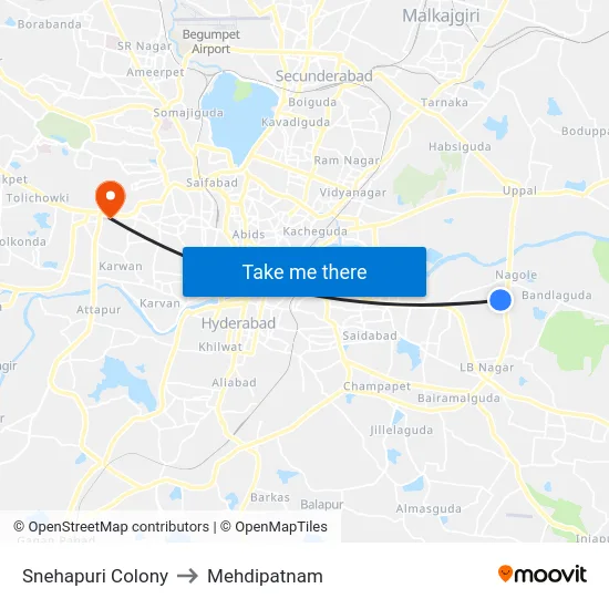 Snehapuri Colony to Mehdipatnam map