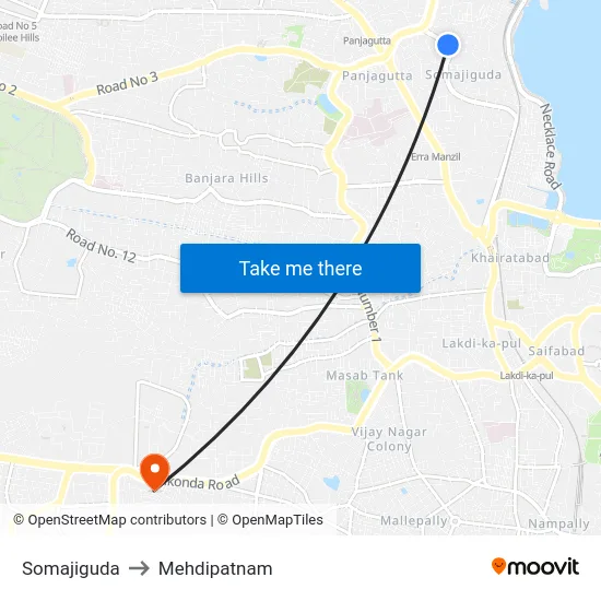 Somajiguda to Mehdipatnam map