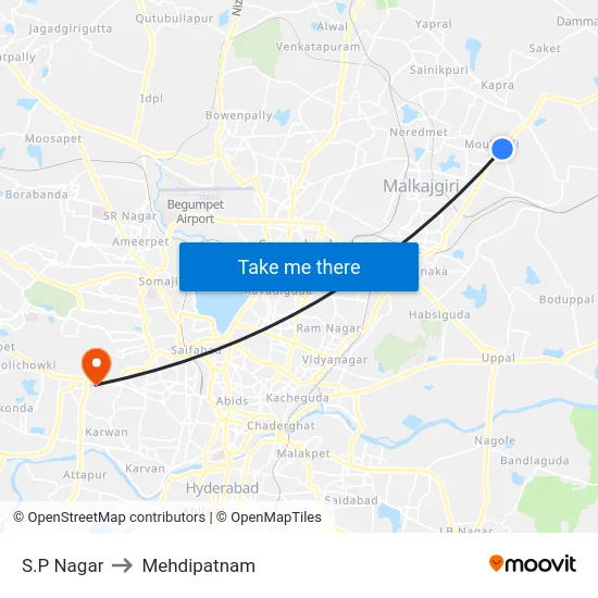 S.P Nagar to Mehdipatnam map