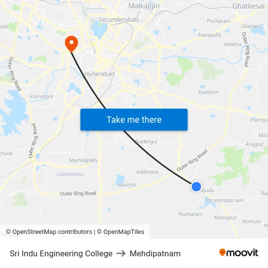 Sri Indu Engineering College to Mehdipatnam map