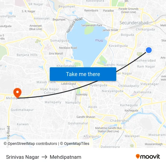 Srinivas Nagar to Mehdipatnam map