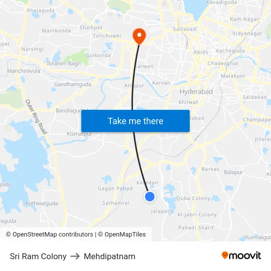 Sri Ram Colony to Mehdipatnam map